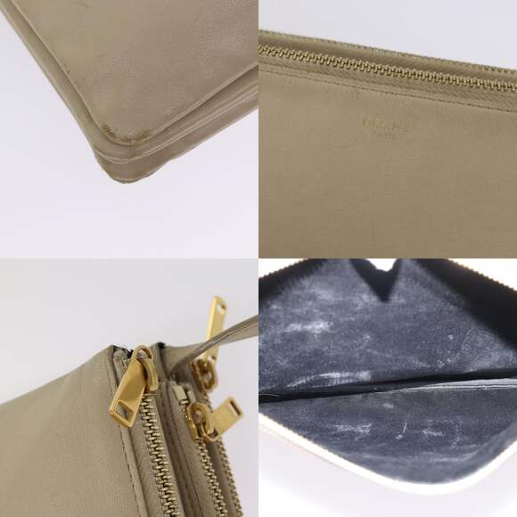 CELINE Trio Shoulder Bag Leather Beige Gold - Picture 11 of 13